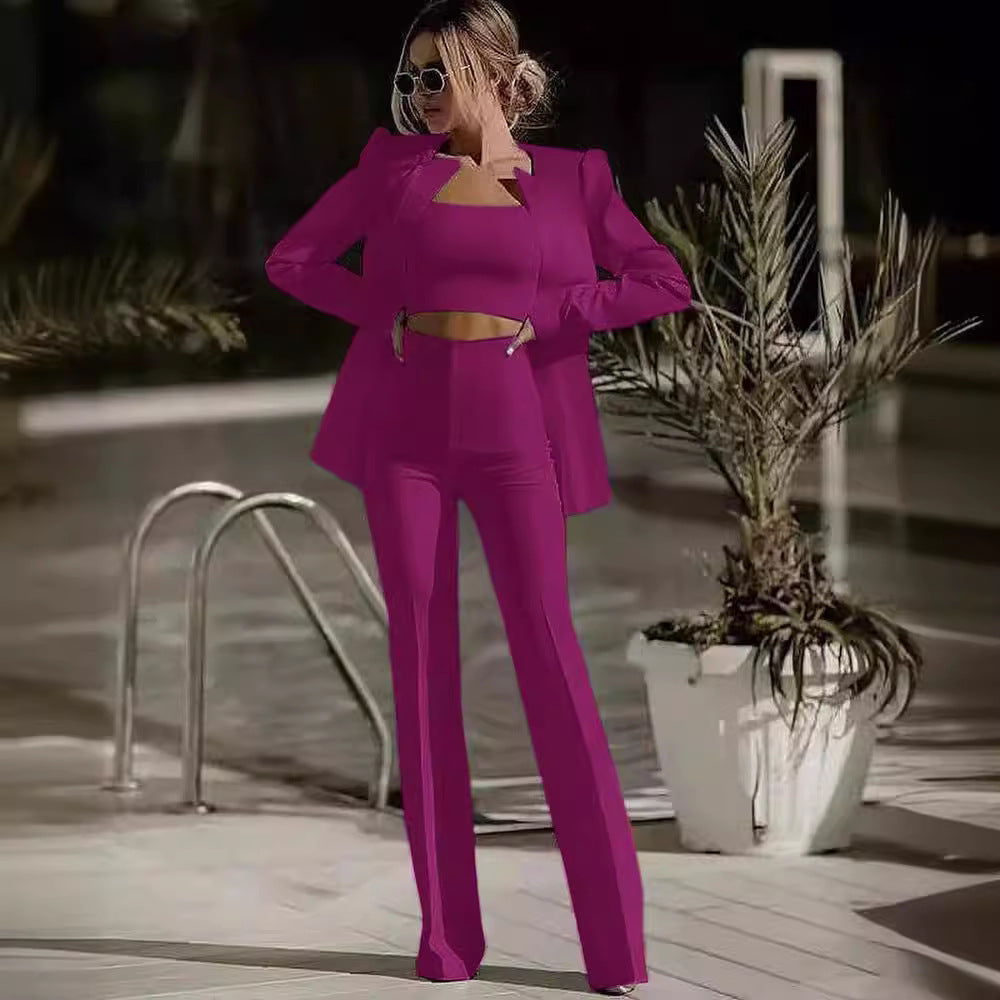 European And American Fashion Commute Midriff-baring Solid Color Suit Suit