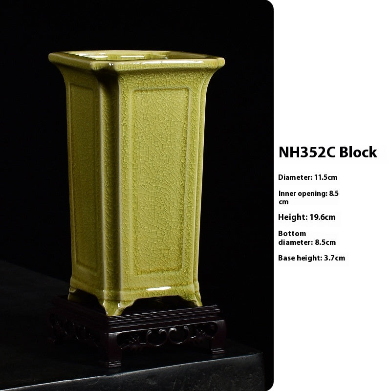 Four Square Tall Chinese Style Retro Floating Branch Landscape Flowerpot