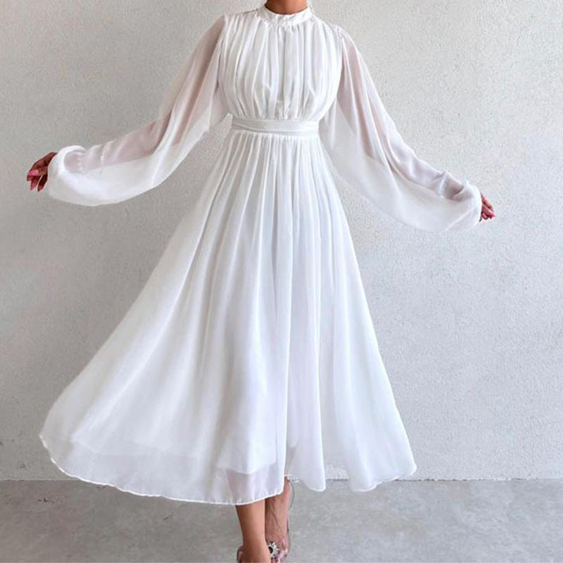 Pure Color Fashion Mesh Patchwork Elegant Dress