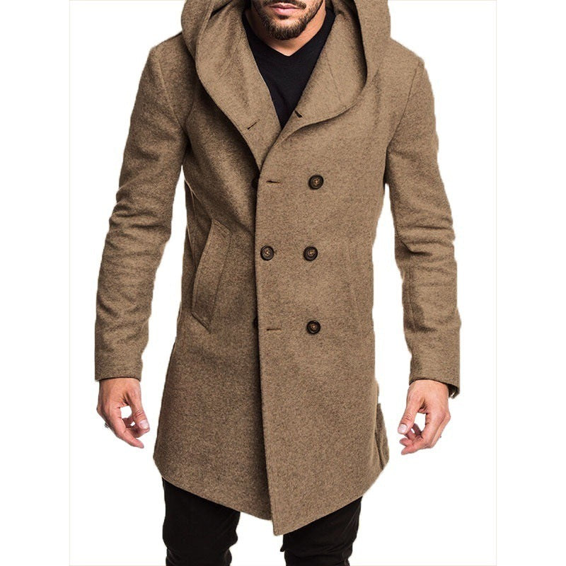 British men's hooded woolen coat