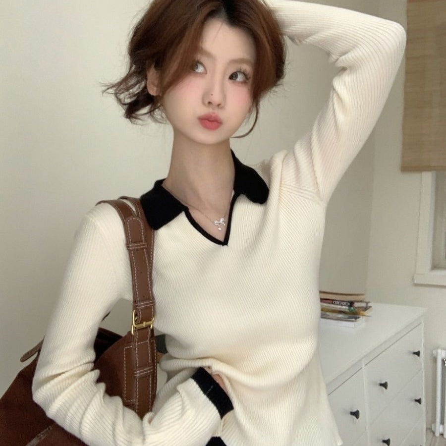 Contrast Color Bottoming Knitwear Casual Sweater
