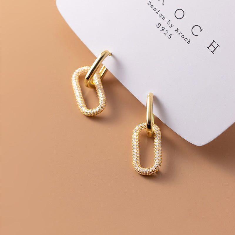 Design Sense Geometric Diamond-studded Ellipse One Type Two Ear Jewelry