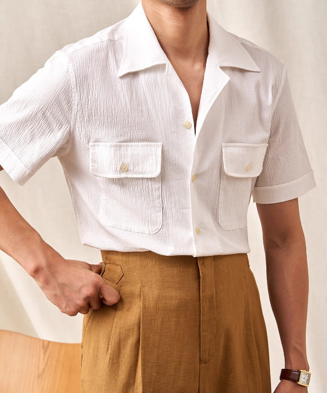 Cuban Collar Shirt Men's Short Sleeve Summer Thin