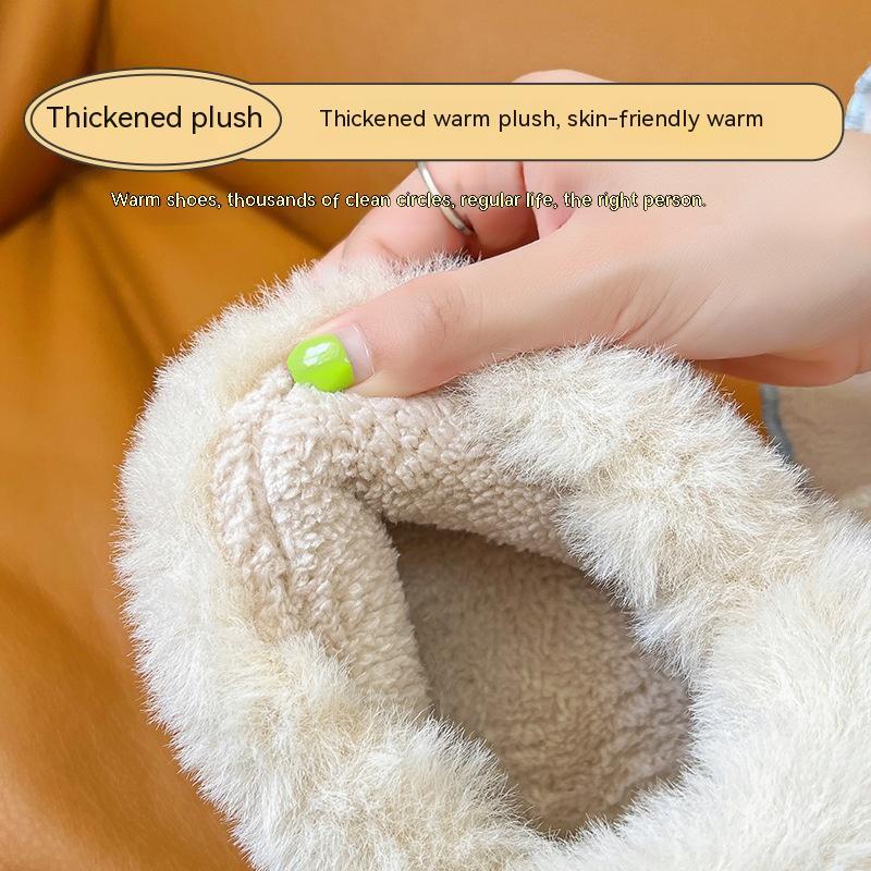 Cute Plush Thickened Ankle Wrap Cotton Slippers