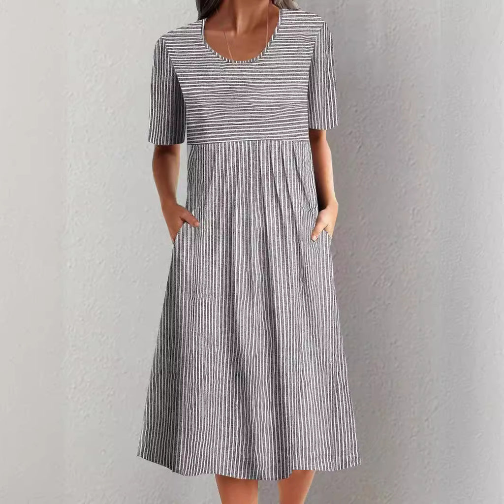 Casual Printed Round Neck Short Sleeve Dress