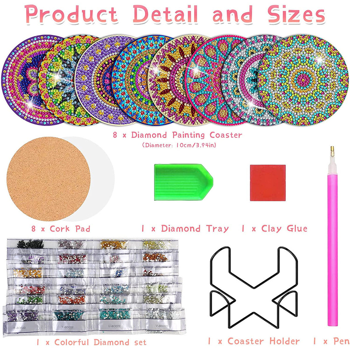 8-piece DIY Diamond Painting Coaster With Cup Holder