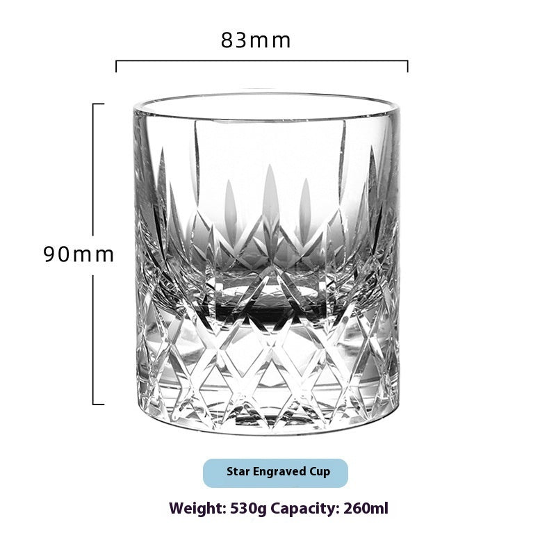 Whiskey Crystal Glass Handmade Fine Carved Wine Glass Ice Hockey Wide Mouth Light Luxury Shot Glass