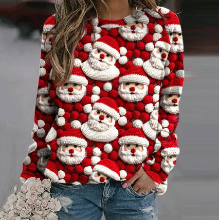 Santa Claus Print Sweater Top