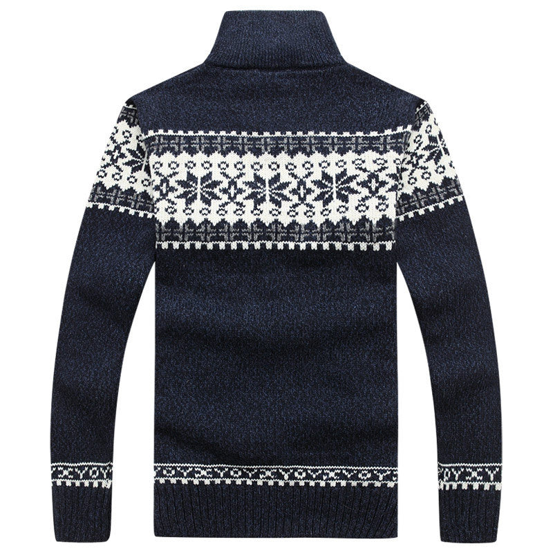 Men's Jacquard Slim Stand Collar Sweater Casual Coat