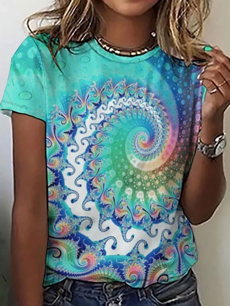 Casual Round Neck Short Sleeves Regular Pullover 3D Digital Printed T-shirt