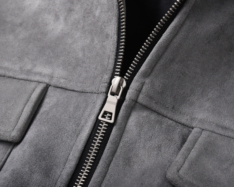 Vintage Solid Deerskin Multi-Pocket Zip Jacket