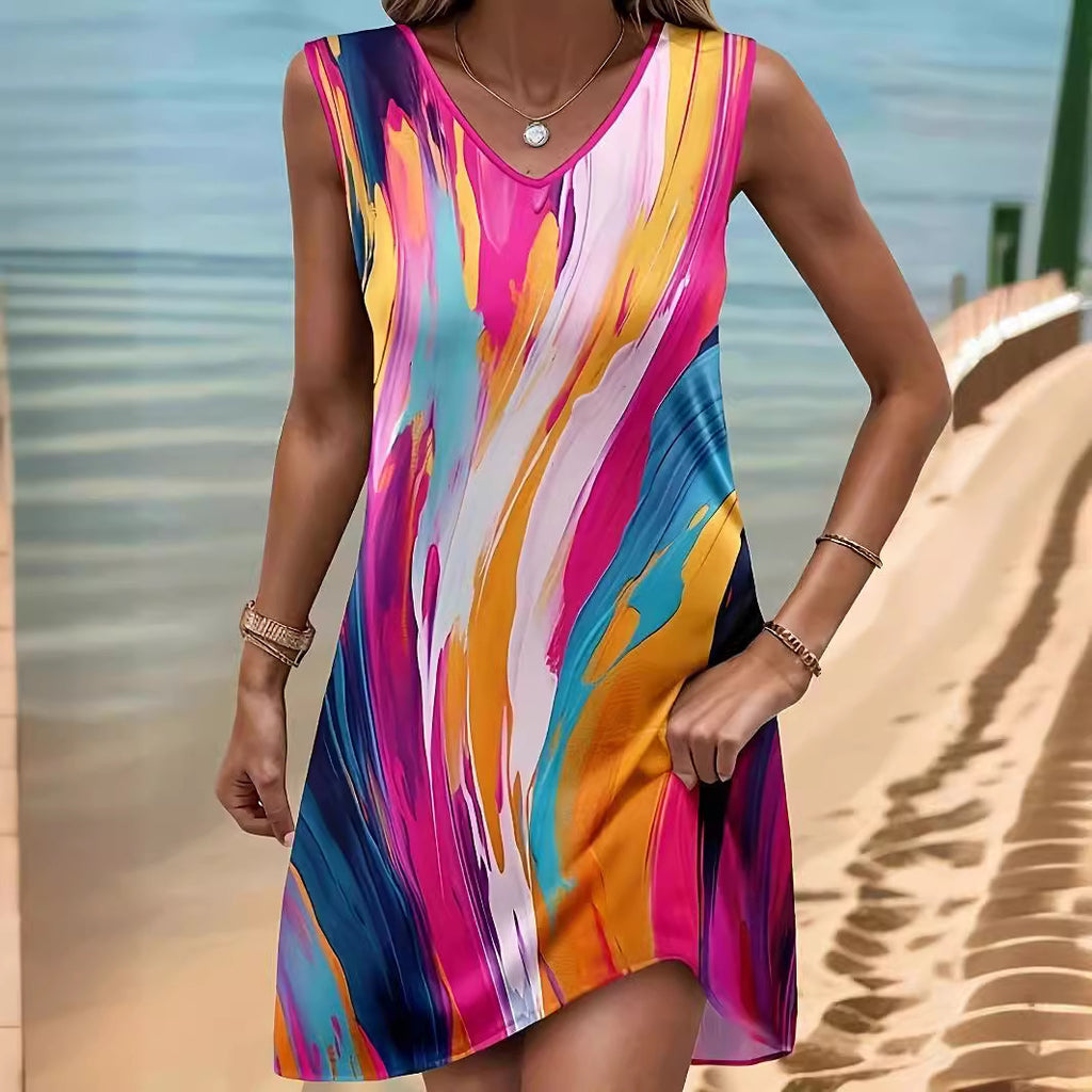 Women's Printed Sleeveless V-neck Vest Skirt Fashion