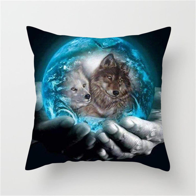 Home Decoration Without Pillow Core 3D Fluorescent Wolf Polyester Pillowcase