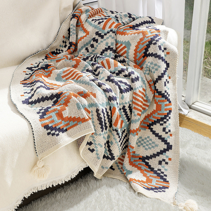 Bohemian Style Sofa Blanket Bay Window Knitted