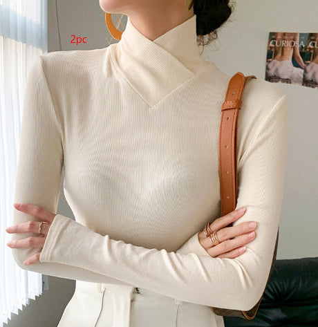 Cross Turtleneck Long Sleeve Slim Bottoming Shirt For Women