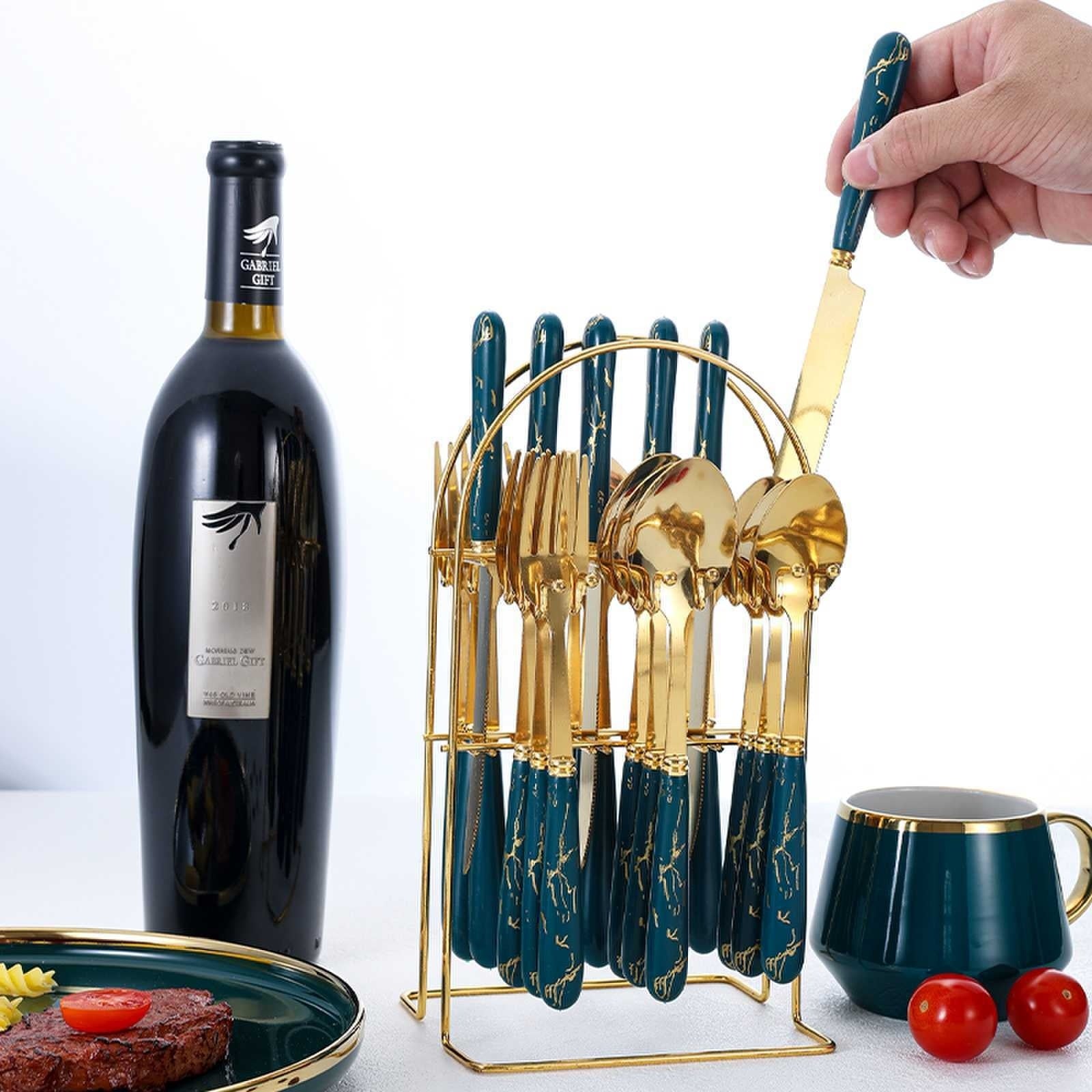 24-piece Stainless Steel Tableware Knife Fork And Spoon Storage Rack Suit