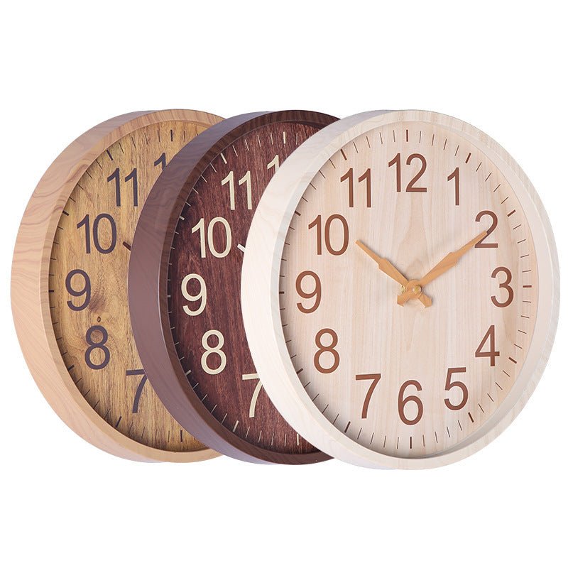 Bedroom Noiseless Wood Grain Plastic Wall Clock
