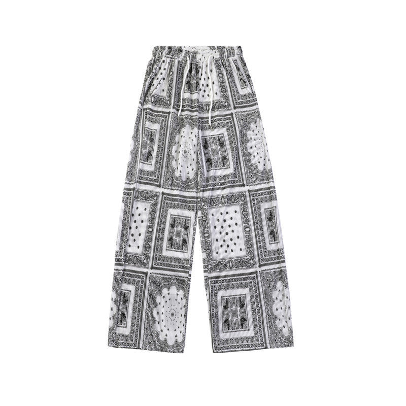 Ethnic Tide Paisley Floral Pressed Pleated Casual Pants Men