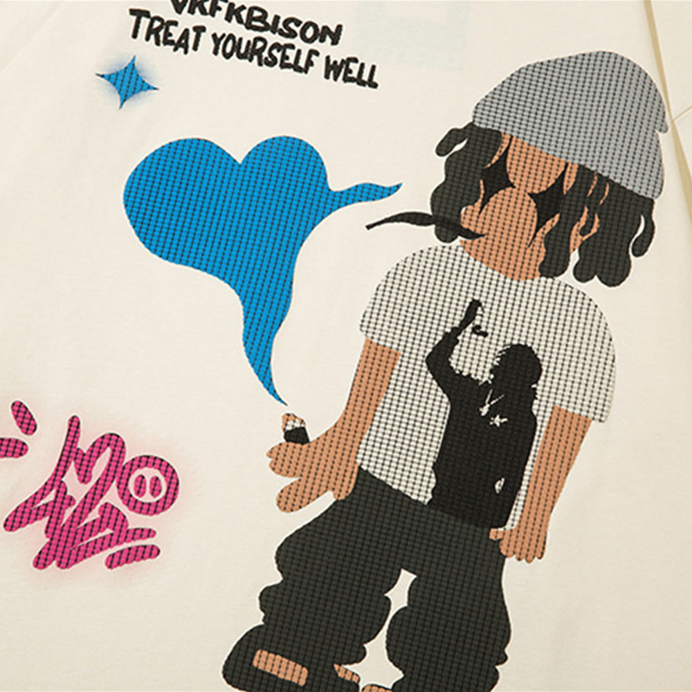 Men's Cotton Casual Round Neck Cartoon Anime Print T-shirt