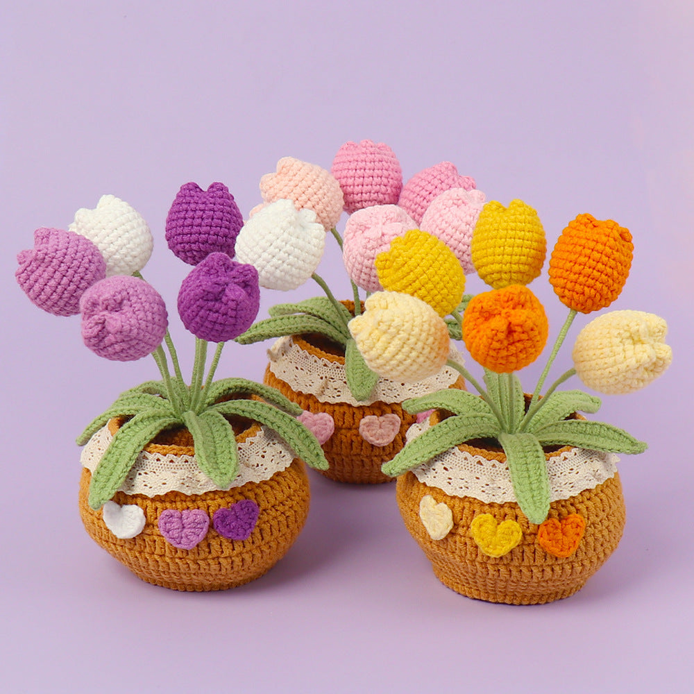 Finished Handmade Wool Woven Home Decoration Tulip Potted Plant