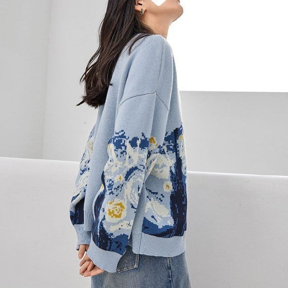 French Literary Retro Lazy Wind Van Gogh Knitted Sweater Women
