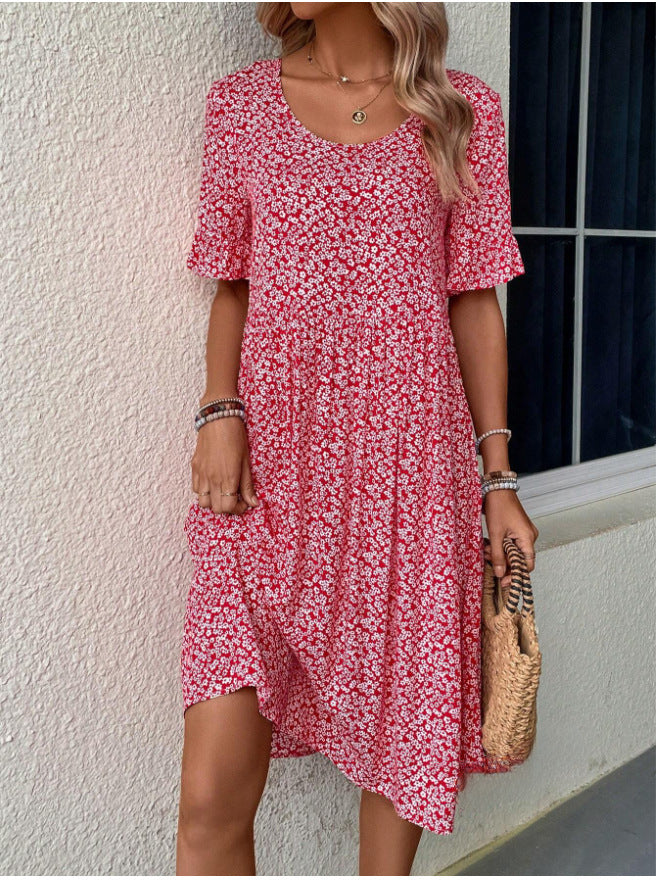 Summer U-neck Floral Fashion Loose Dress
