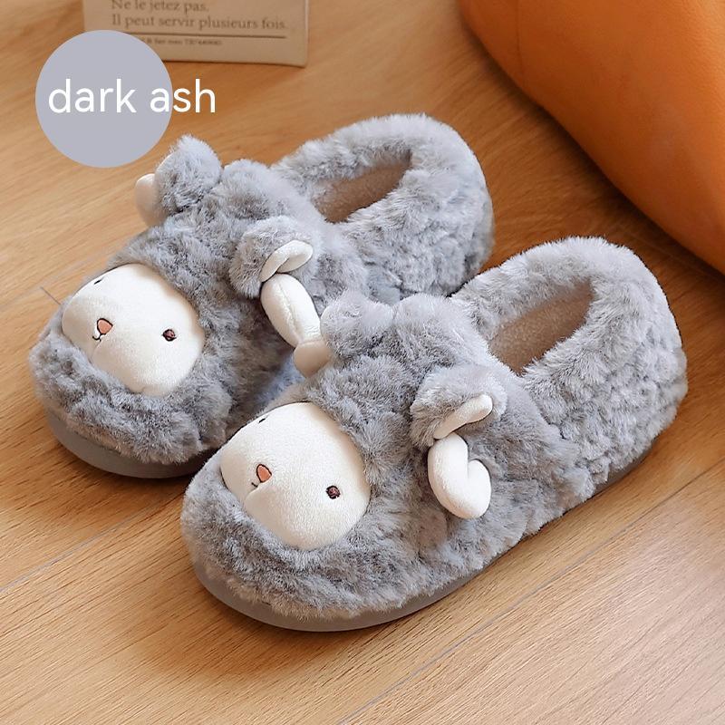 Cute Plush Thickened Ankle Wrap Cotton Slippers