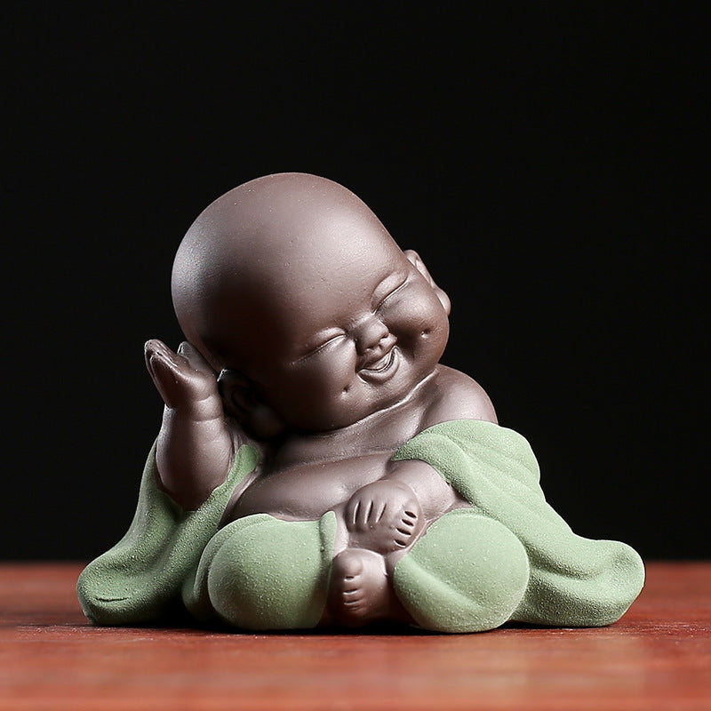 Big Belly Maitreya Buddha Tea Ornaments Small Ornaments Fortune Purple Sand Flower Pots Desk Decorations