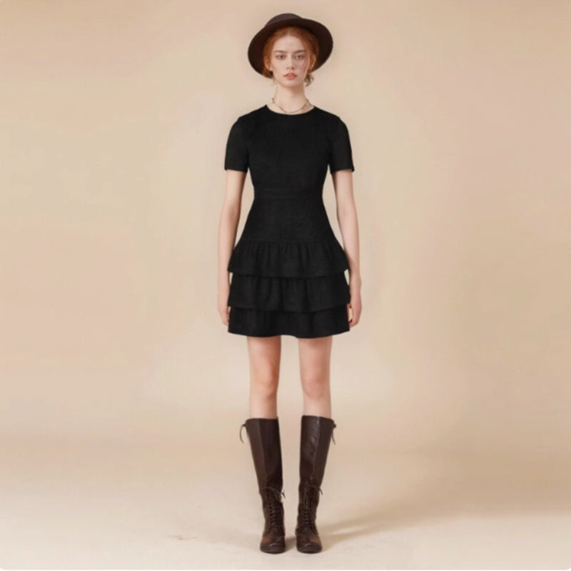 Women's New High Waisted Elastic Suede Dress