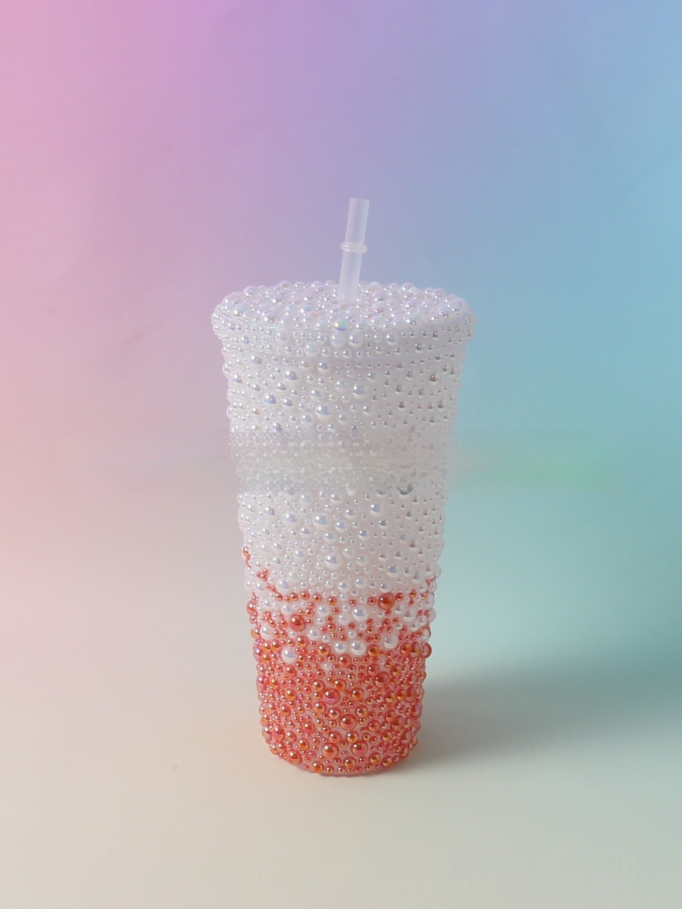 Stick-on Crystals Double-layer Large Capacity Cup With Straw