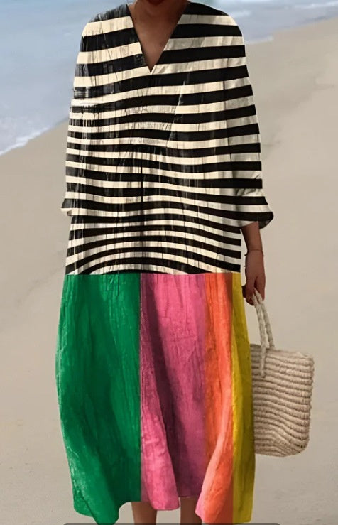 European And American Loose Fashion Advanced V-neck Printing Dress