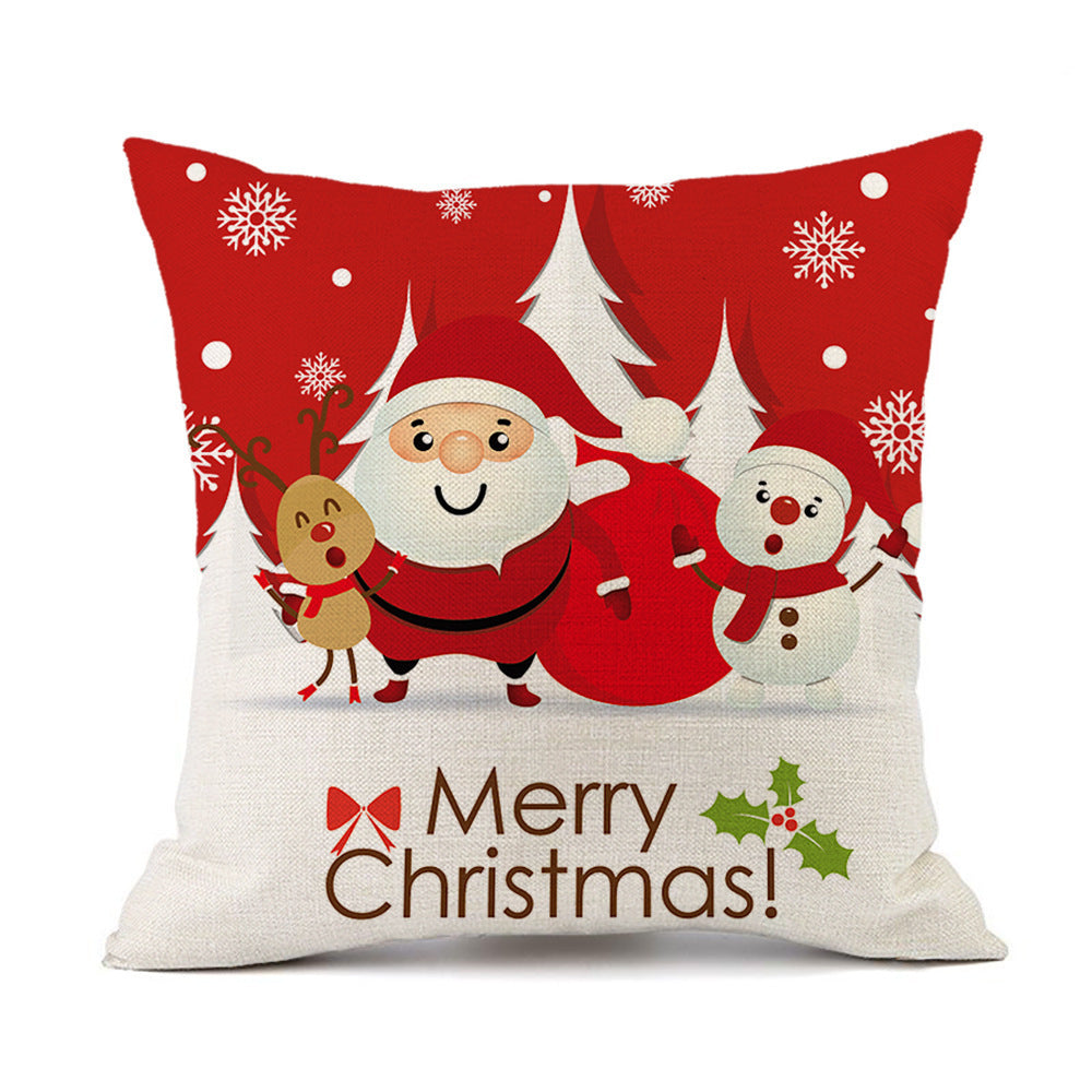 Christmas Elk Santa Claus Red Festive Printed Linen Cushion