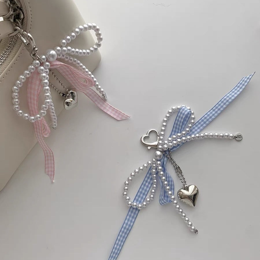 Pearl Ribbon Bowknot Love Pendant Bag Decoration