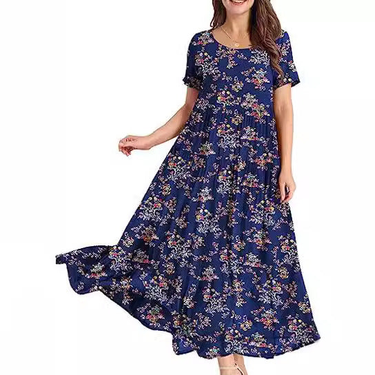 Casual And Comfortable Pleated Loose Floral Dress