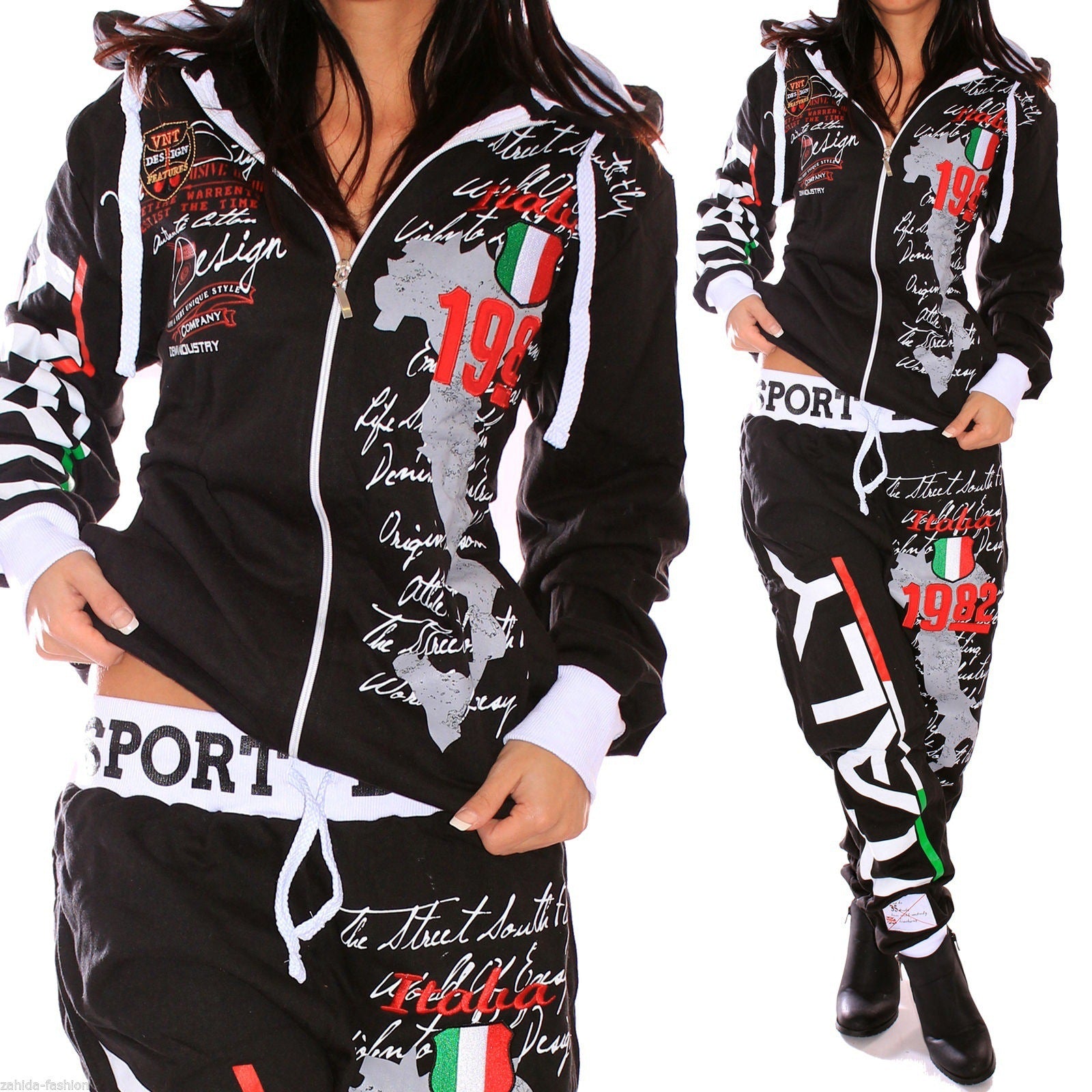Fashion Ladies Hooded Letter Print Sports Suit