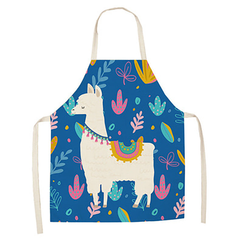 Cartoon Alpaca Cactus Cotton Linen Apron