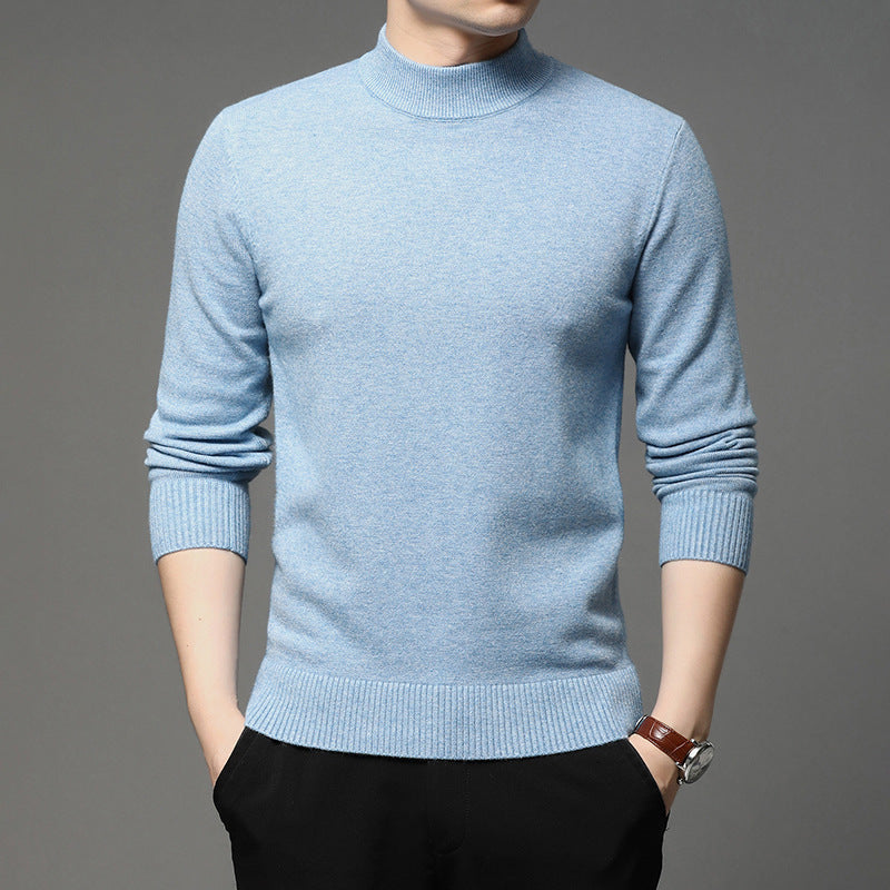 Men's sweater young and middle-aged solid color long-sleeved half high neck knitted bottoming shirt