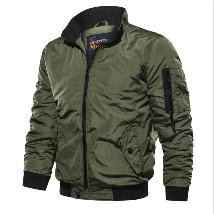 Casual solid color stand-up collar flight jacket