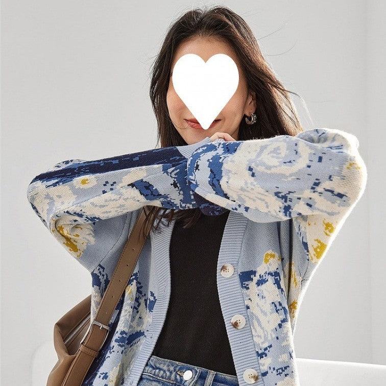 French Literary Retro Lazy Wind Van Gogh Knitted Sweater Women