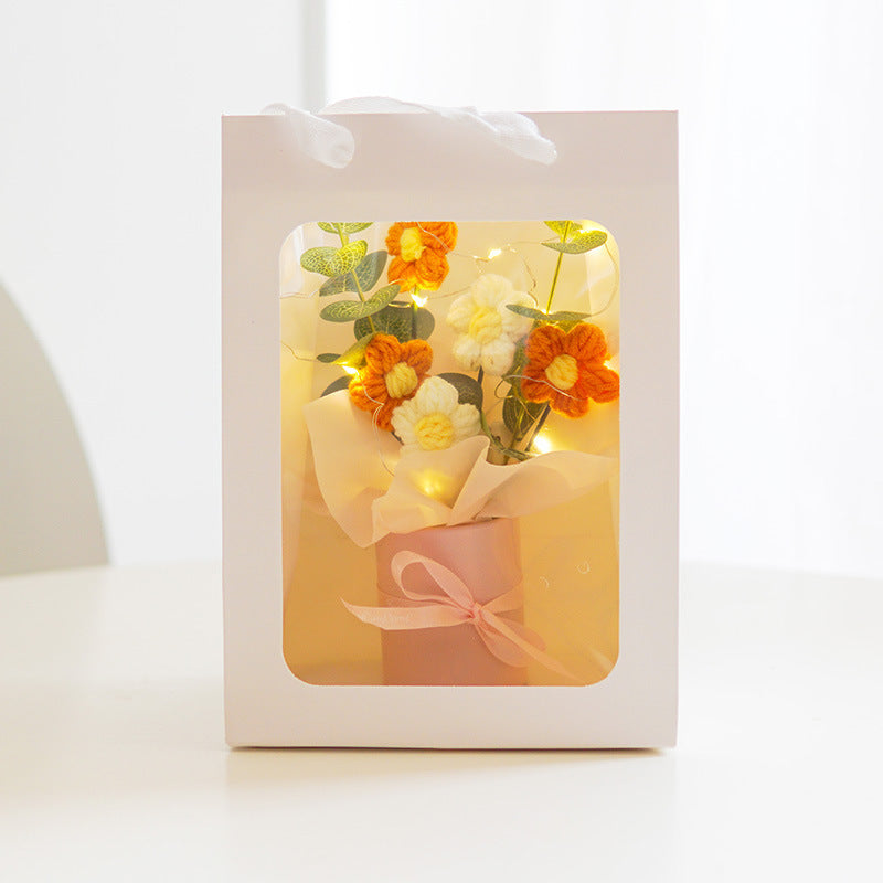 Handmade Crochet Puff Flower Night Light Handbag