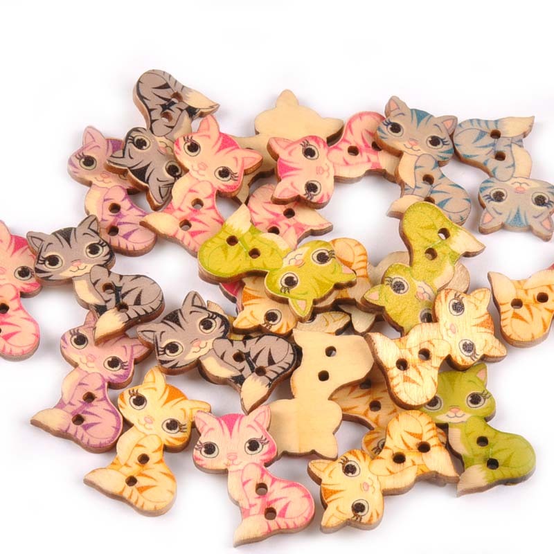 Children's Handmade Cartoon Wooden Buttons