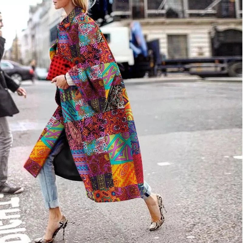 Flared sleeve coat printed loose windbreaker