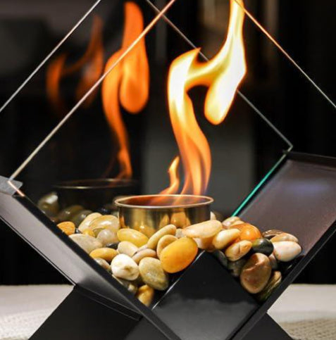 Desktop Alcohol Fireplace Real Fire Portable Viewing Heating Rhombus