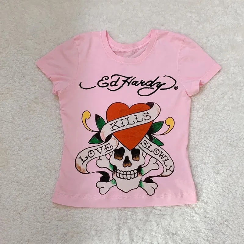 Short Print T-shirt Women's Retro Europe And America Top