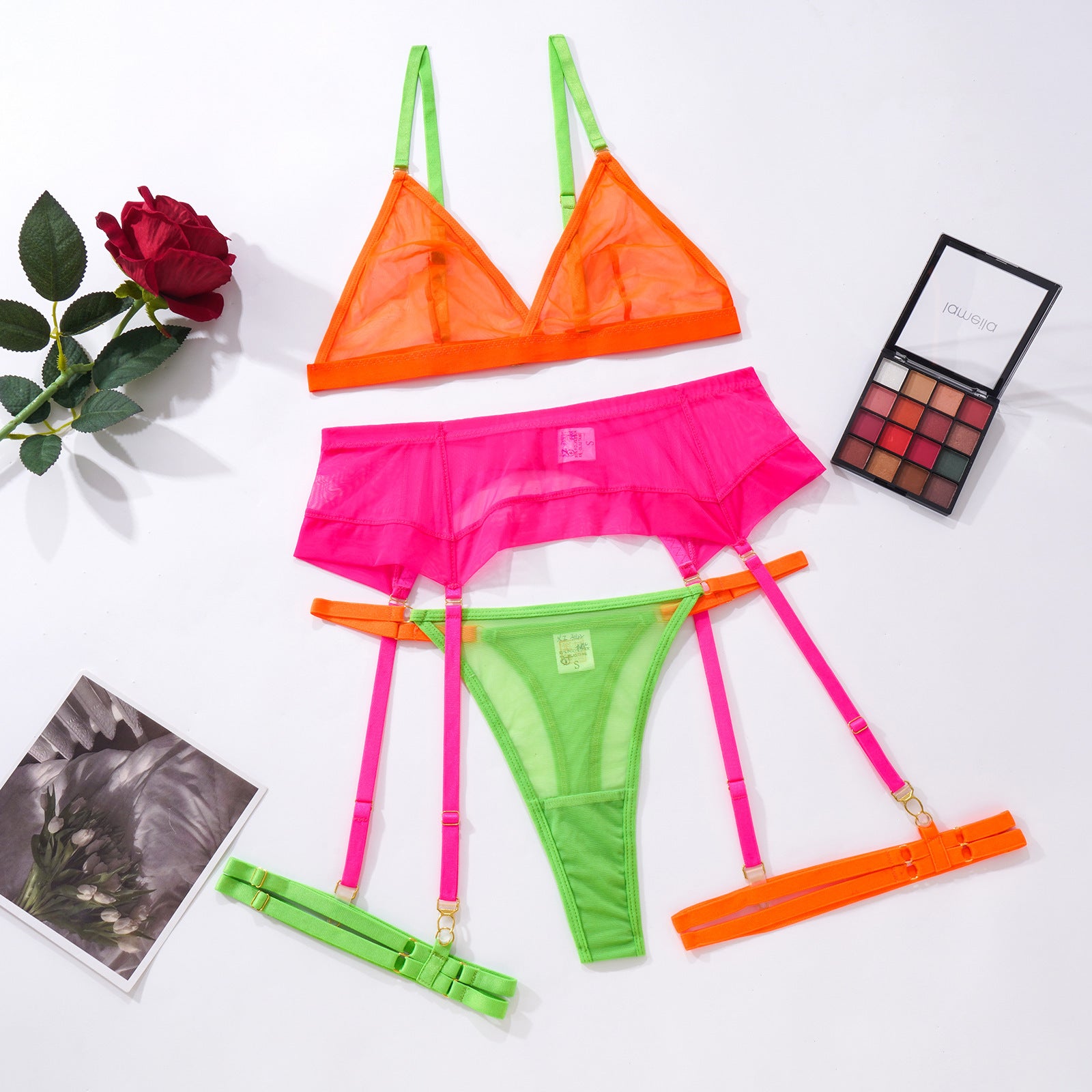 Mesh Contrast Color Triangle Cup Sexy Bodybuilding Underwear