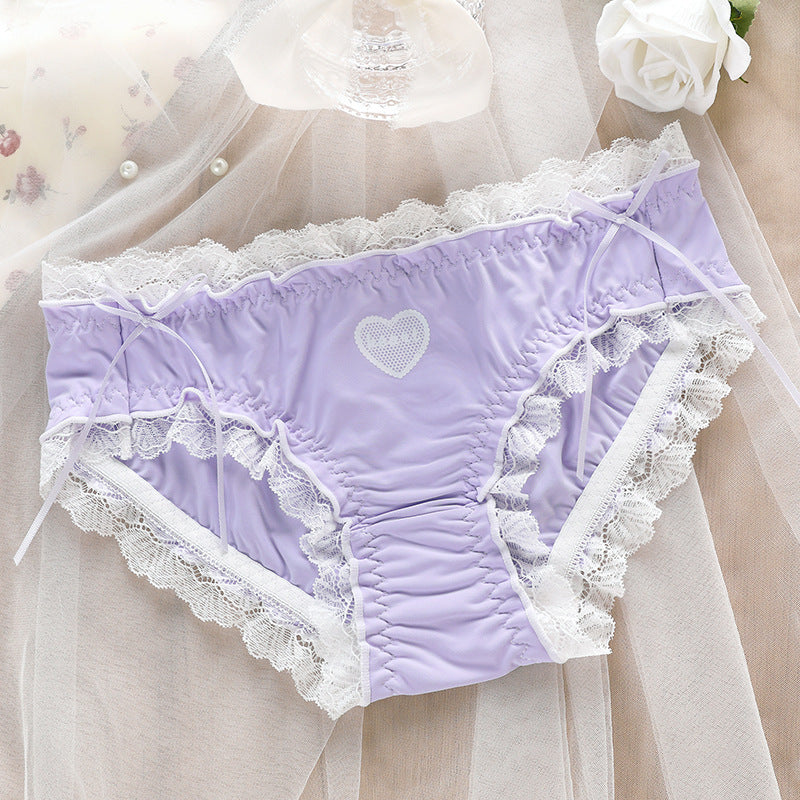 Soft Ice Silk Underwear Women's Double-layer Antibacterial Lace Lace Briefs