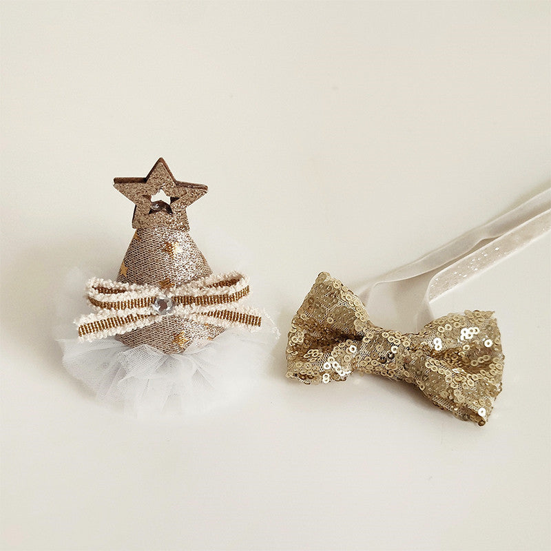 Pet Cat Birthday Gold And Silver Sequins Star Hat Bow