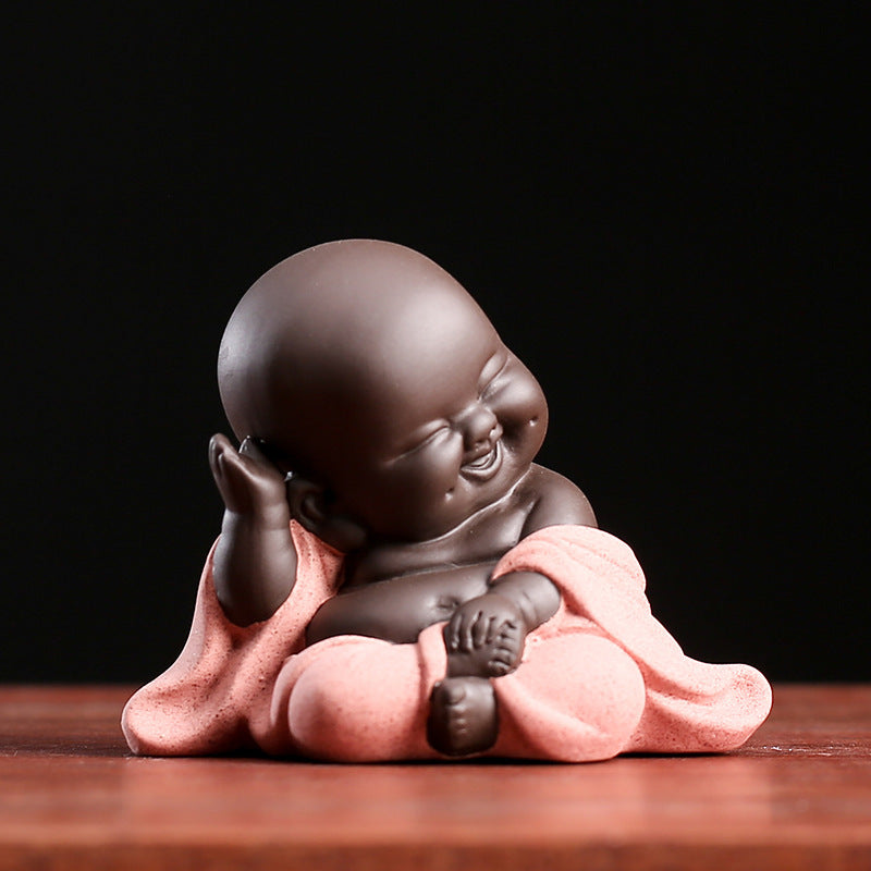 Big Belly Maitreya Buddha Tea Ornaments Small Ornaments Fortune Purple Sand Flower Pots Desk Decorations