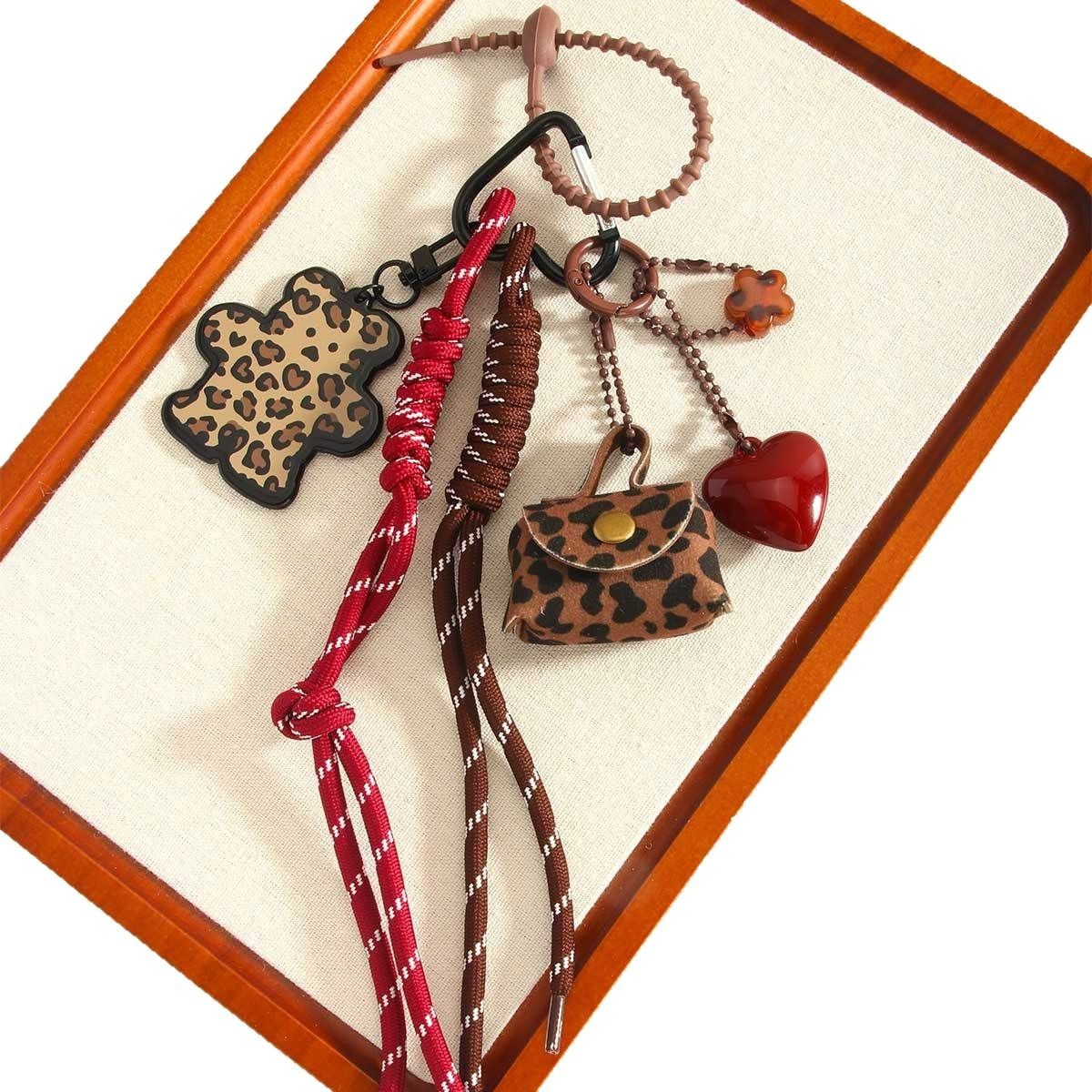 Leather Leopard Print Pouch Keychain Pendant