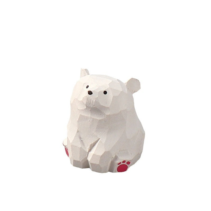 Handmade Solid Wood Carving Little Bear Doll Decoration Cartoon Creative